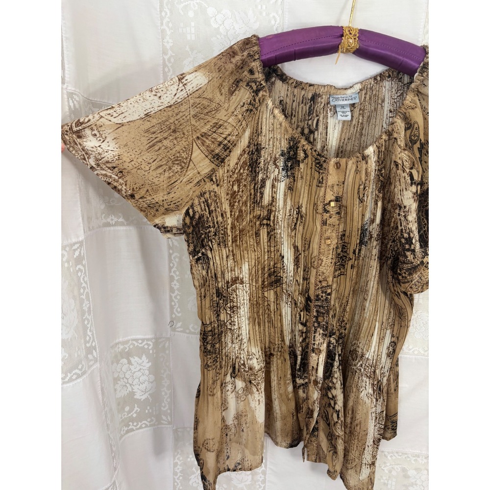 Brown Earth Tone Boho Western Whimsy Button Front Flowy Blouse Size 3X - Picture 3 of 16